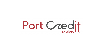 Logo of our partner Port Credit BIA: Port is written in red, and C,r,e and d are written in grey, the i and t at the end are in red. Explore is written underneath in red, reminding patrons to support live theatre