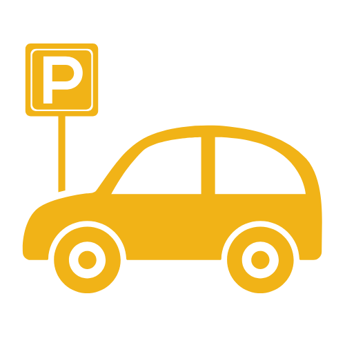 Rent out space: Parking icon, a small yellow car by a parking sign