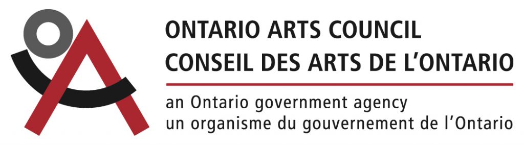 Ontario Arts Council logo: OAC symbol in red, black and grey stands to the left of the Ontario Arts Council text with the engislt text on top following the french text below with a red line separating the text below sating "an Ontario governing agency", supporters of Crane Creations Theatre Company and puppet show, Theatre tickets coming soon